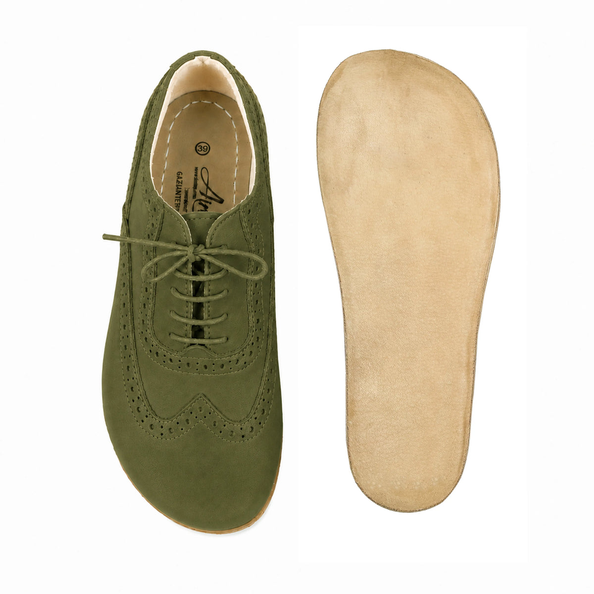 Nubuck Barefoot Moccasin Shoes – Classic Sole — Leather Sole – Green
