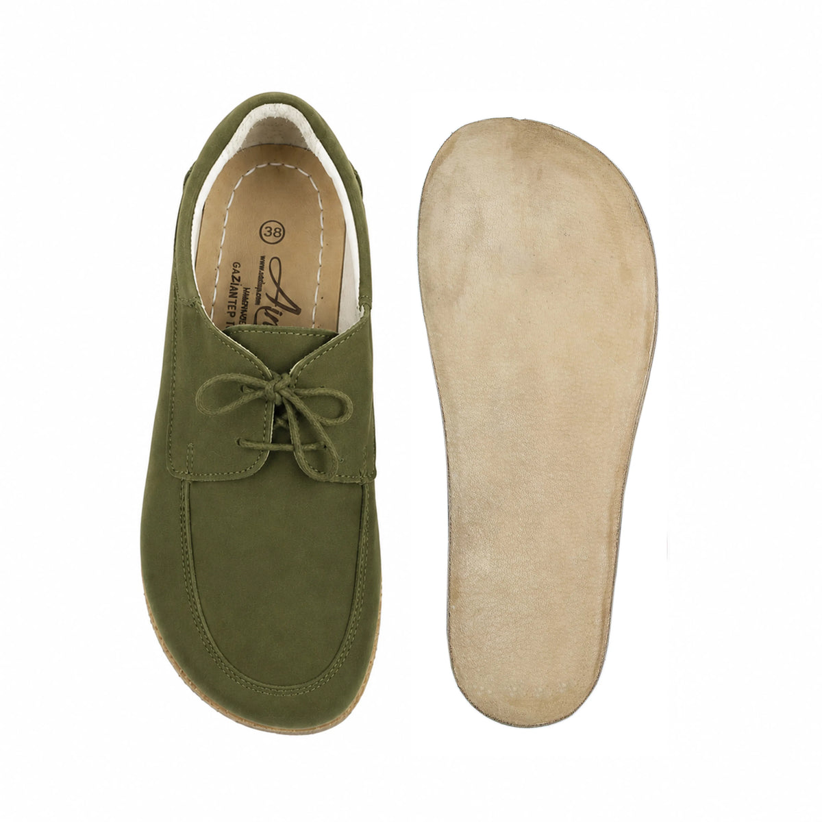Nubuck Barefoot Laces Penny Loafer Shoes – Classic Sole — Leather Sole – Green