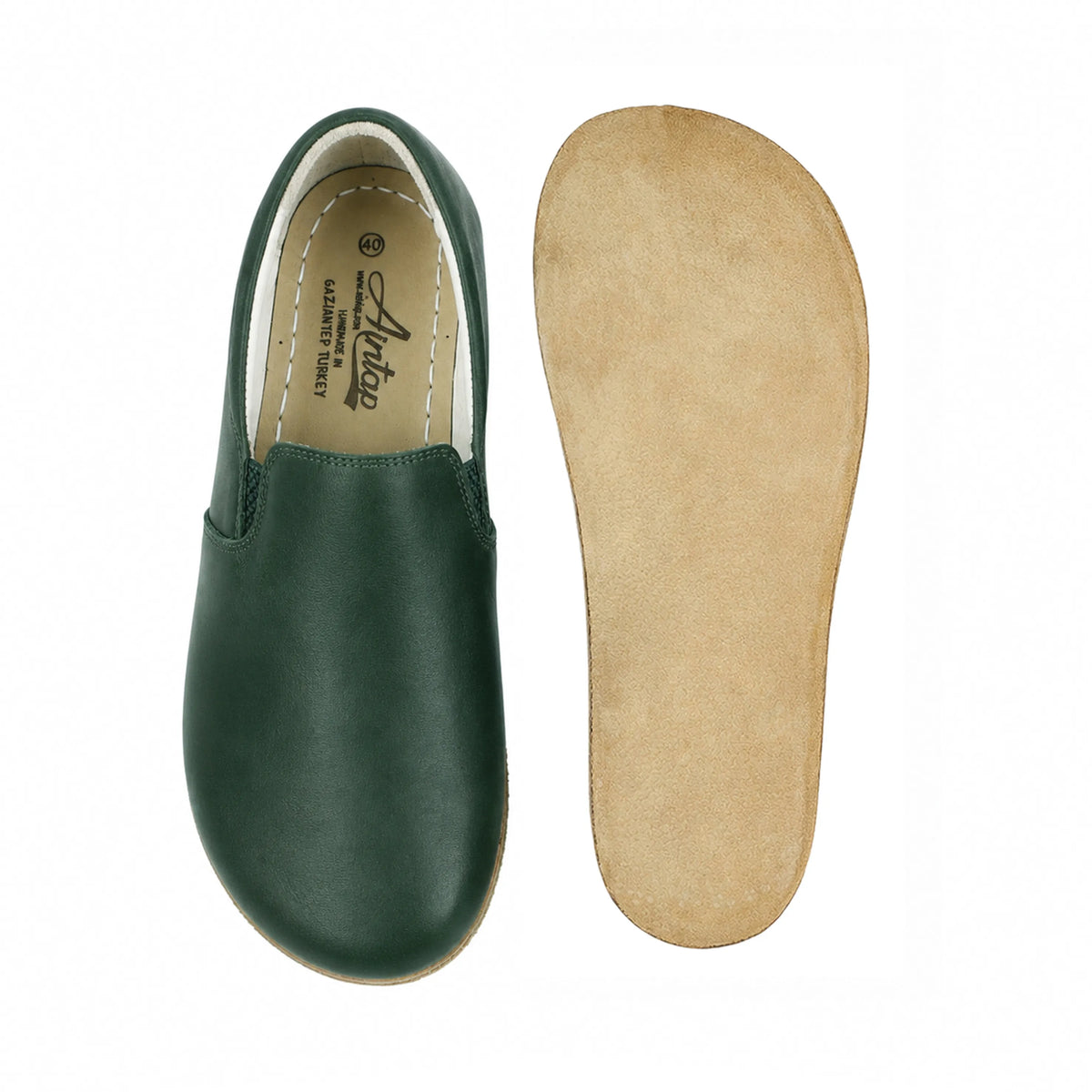 Smooth Barefoot Slip-On Shoes – Classic Sole — Leather Sole – Green
