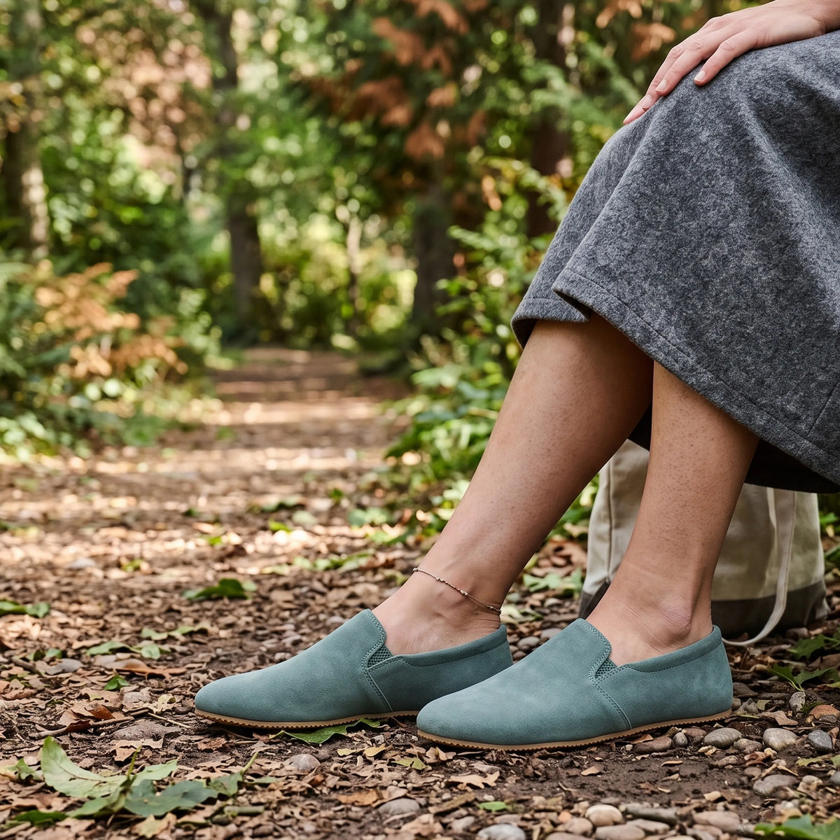 Suede Barefoot Slip-On Shoes – Rubber Sole – Sea Blue