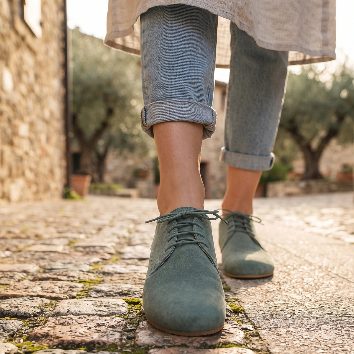 Suede Barefoot Oxford Shoes – Rubber Sole – Sea Blue