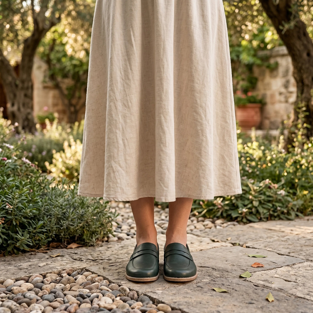 Smooth Barefoot Penny Loafer Shoes – Classic Sole — Leather Sole – Green
