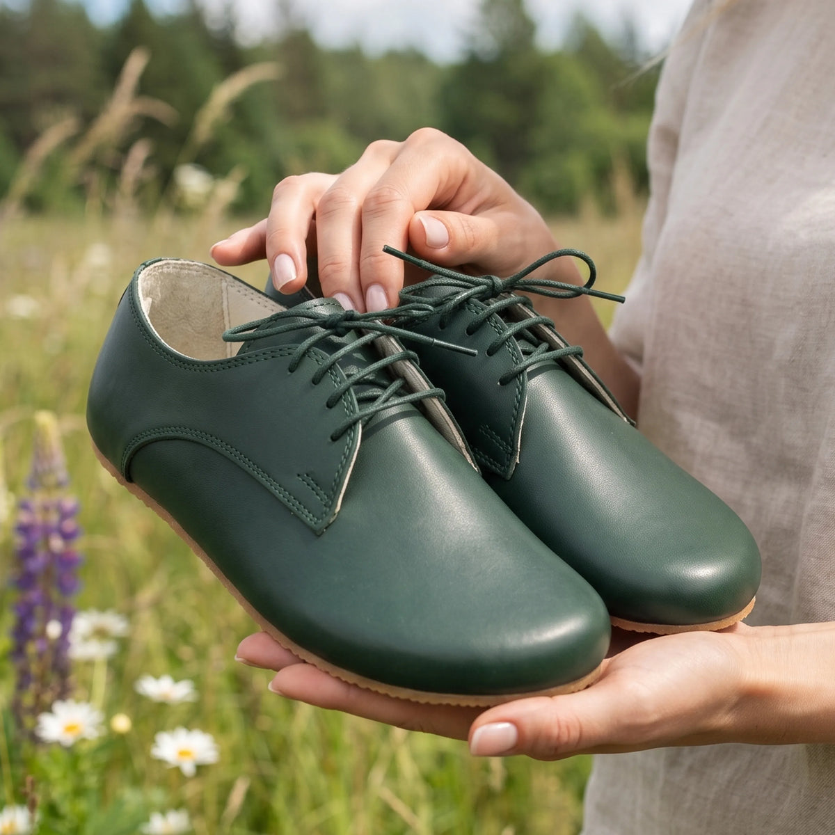Smooth Barefoot Oxford Shoes – Rubber Sole – Green