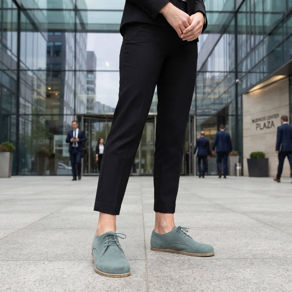 Suede Barefoot Oxford Shoes – Classic Sole — Leather Sole – Sea Blue