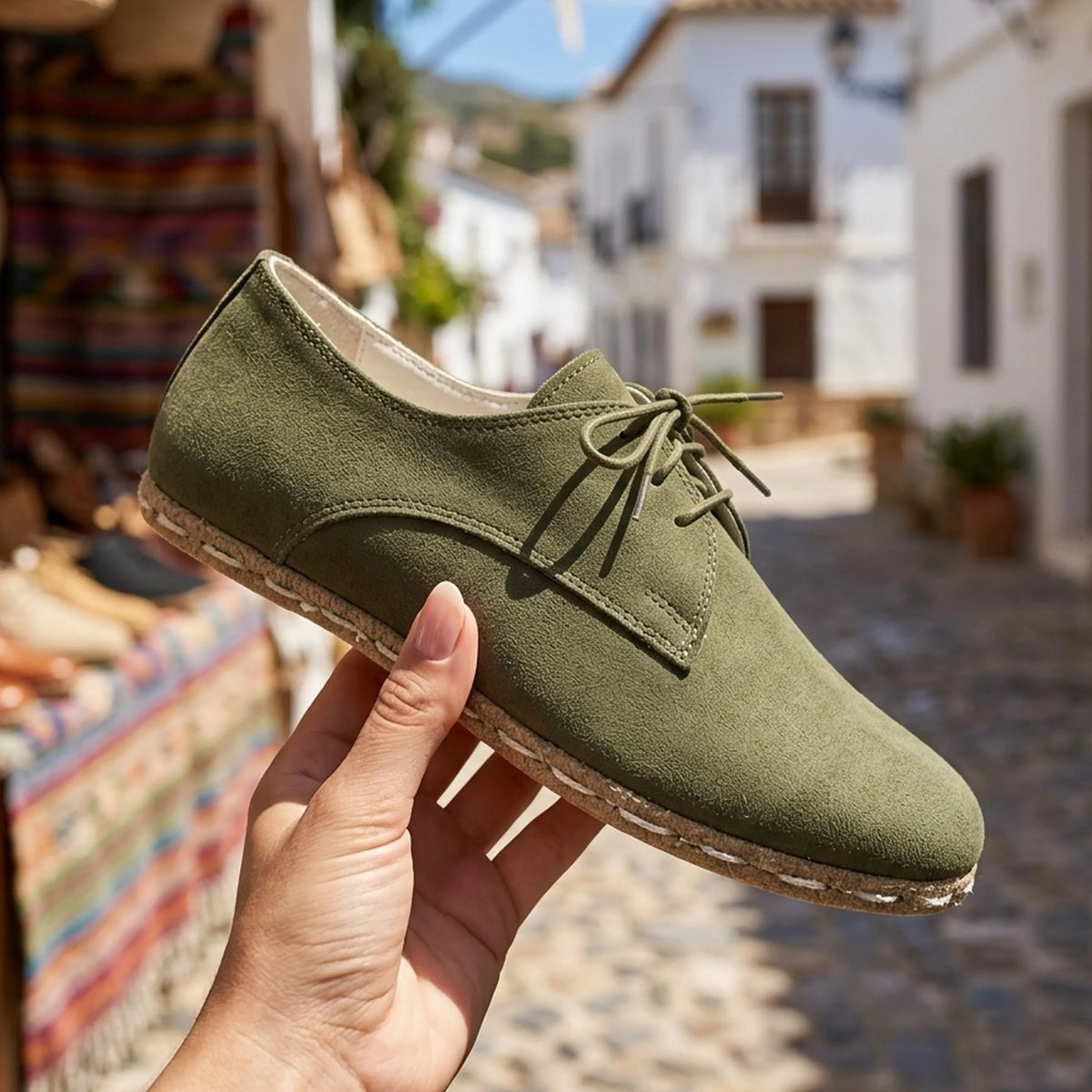 Nubuck Barefoot Oxford Shoes — Leather Sole – Green