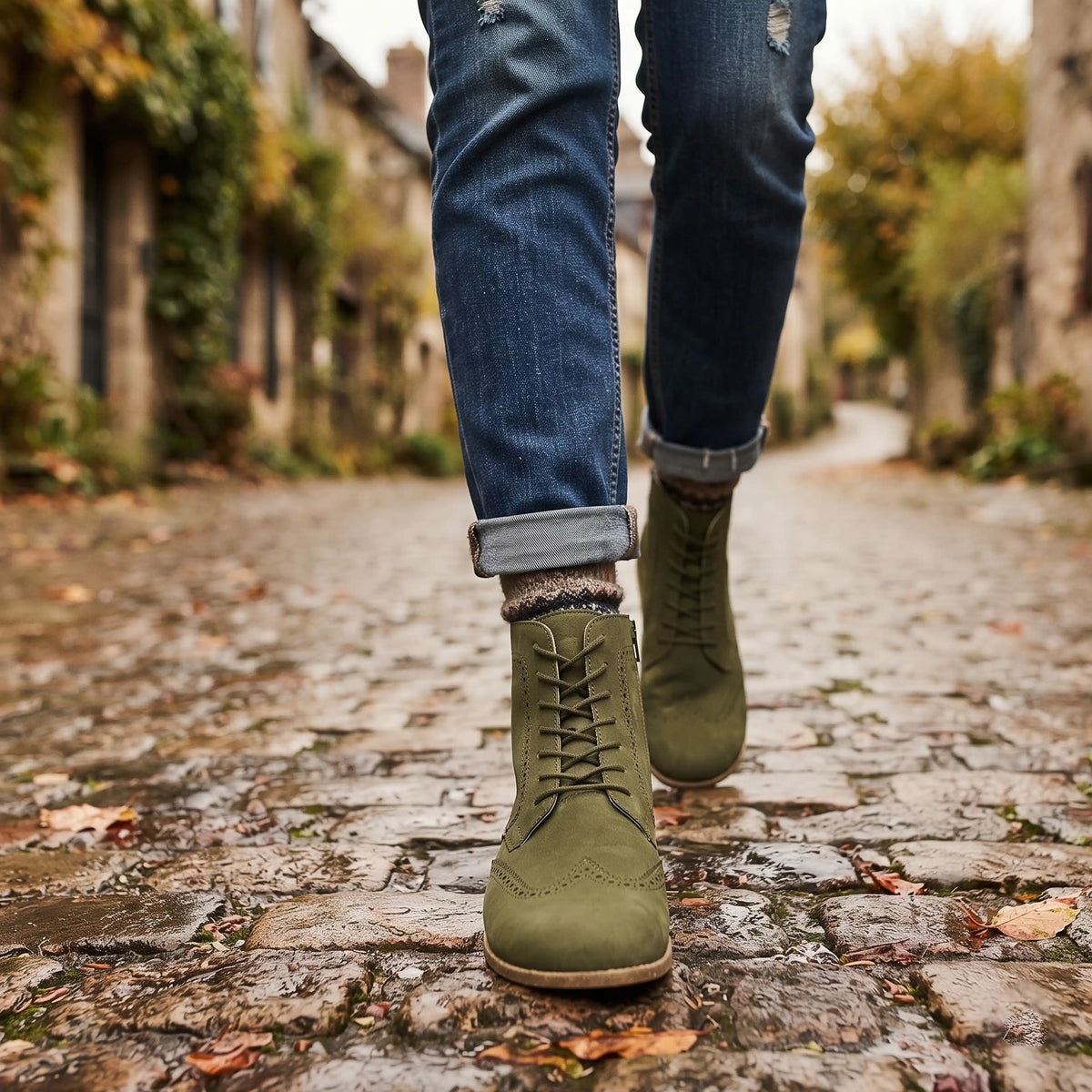 Nubuck Barefoot Moccasin Boots Shoes – Classic Sole — Leather Sole – Green