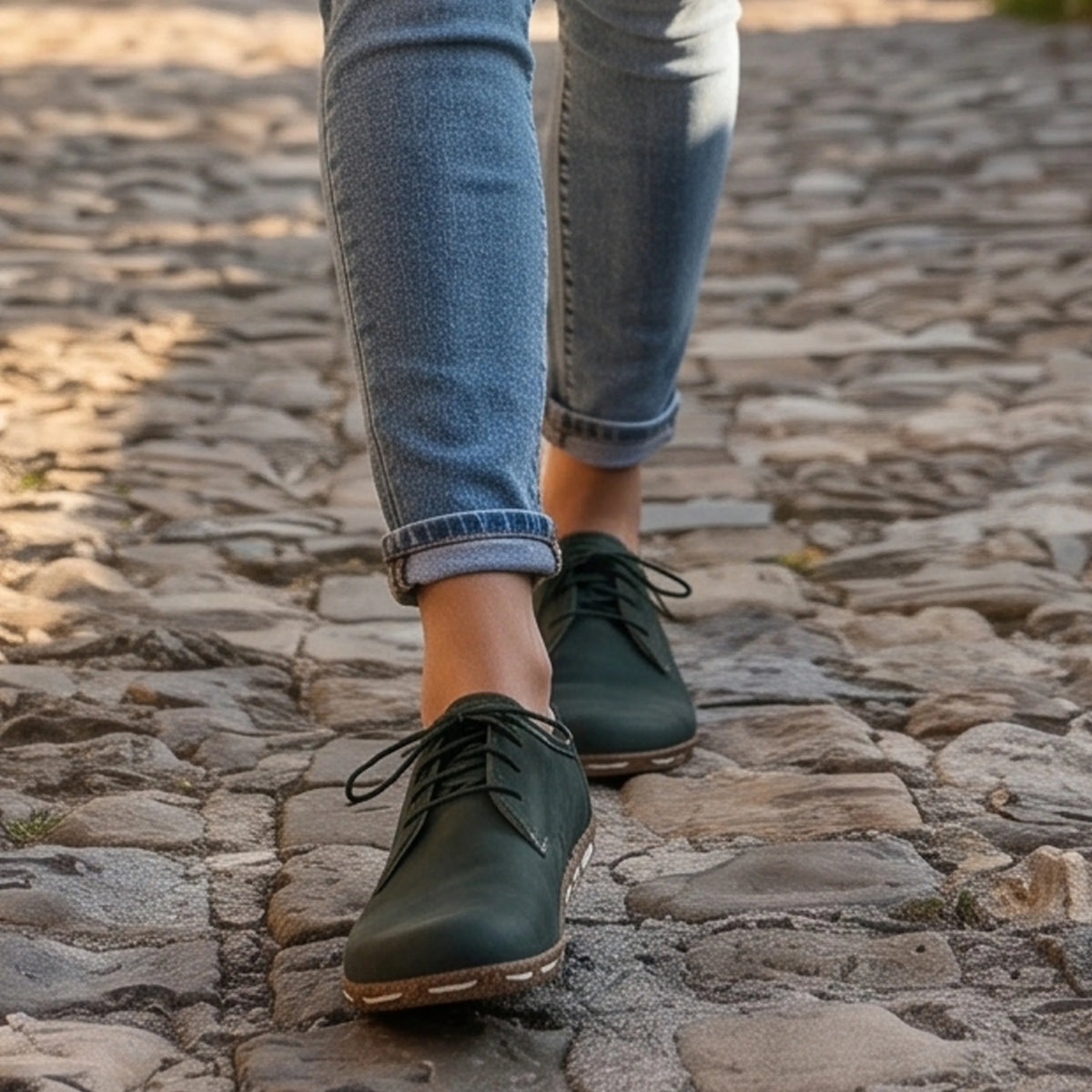 Smooth Barefoot Oxford Shoes — Leather Sole – Green