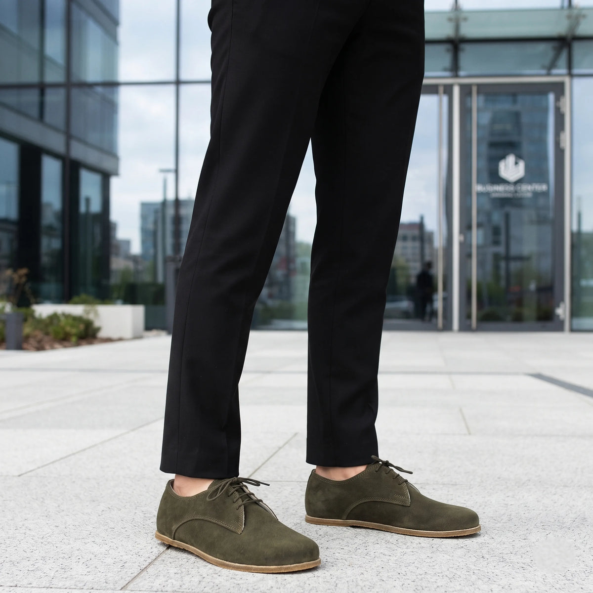 Suede Barefoot Oxford Shoes – Classic Sole — Leather Sole – Green