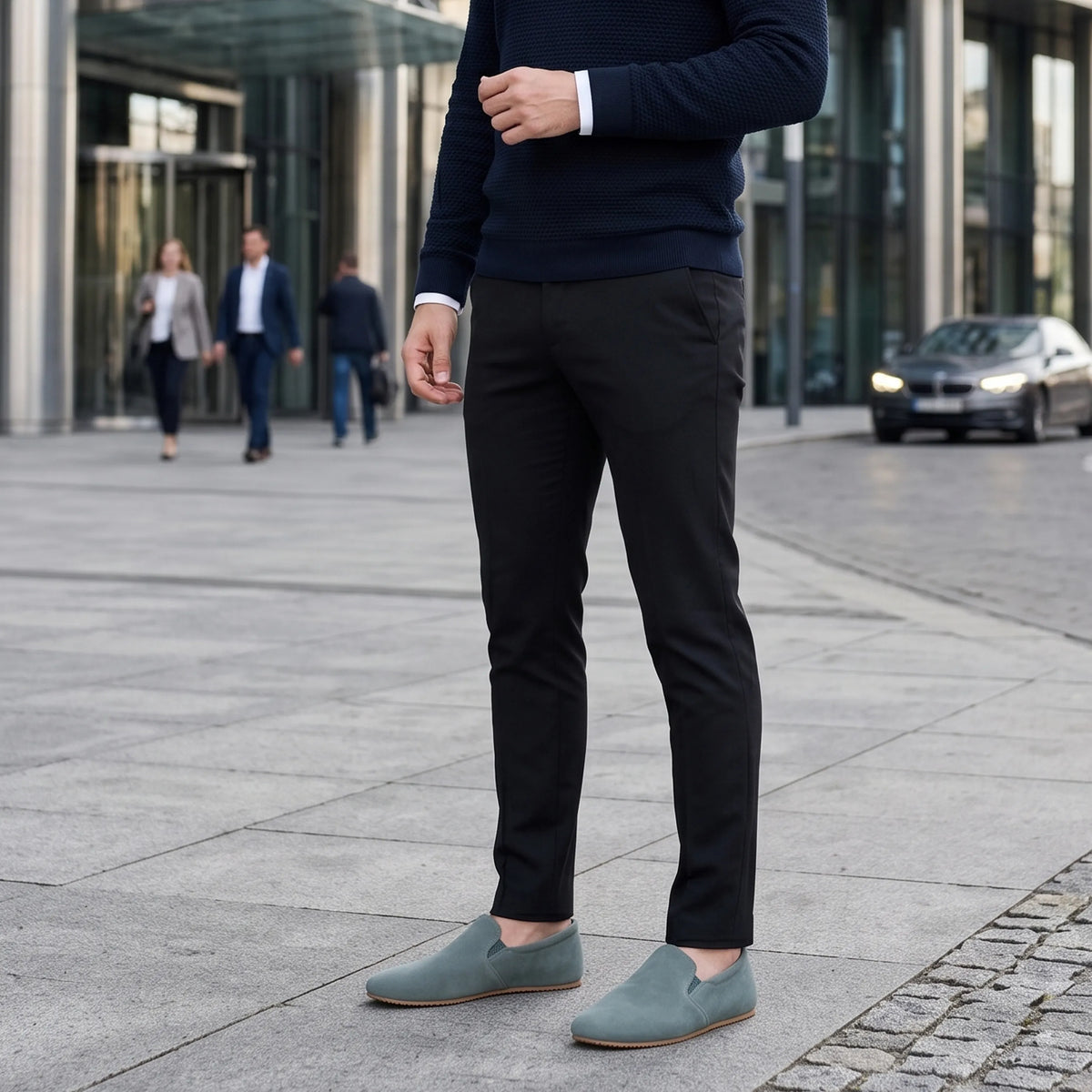 Suede Barefoot Slip-On Shoes – Rubber Sole – Sea Blue