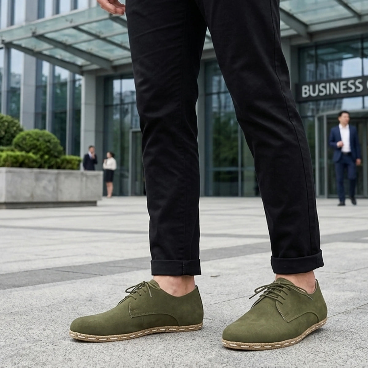 Nubuck Barefoot Oxford Shoes — Leather Sole – Green