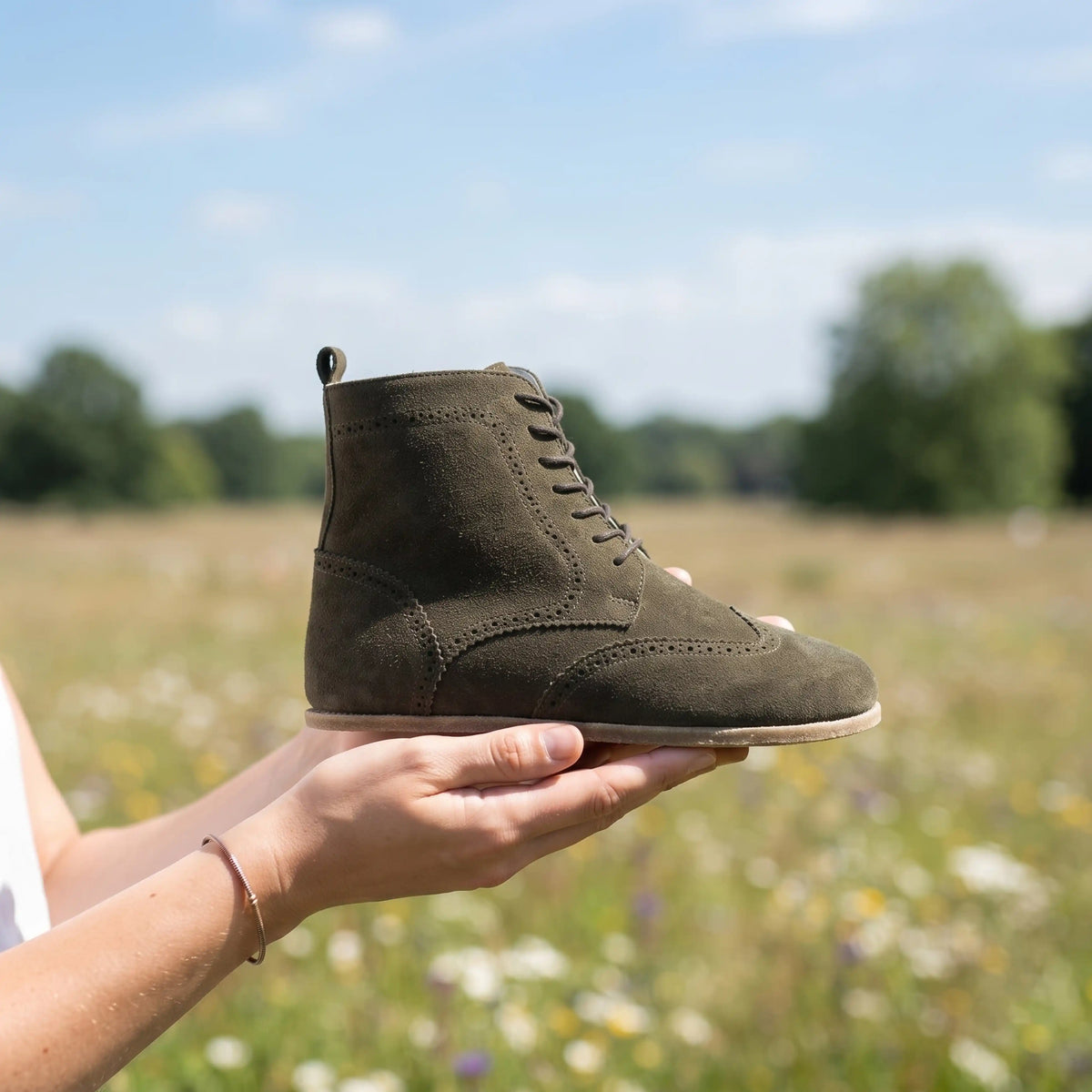 Suede Barefoot Moccasin Boots Shoes – Classic Sole — Leather Sole – Green