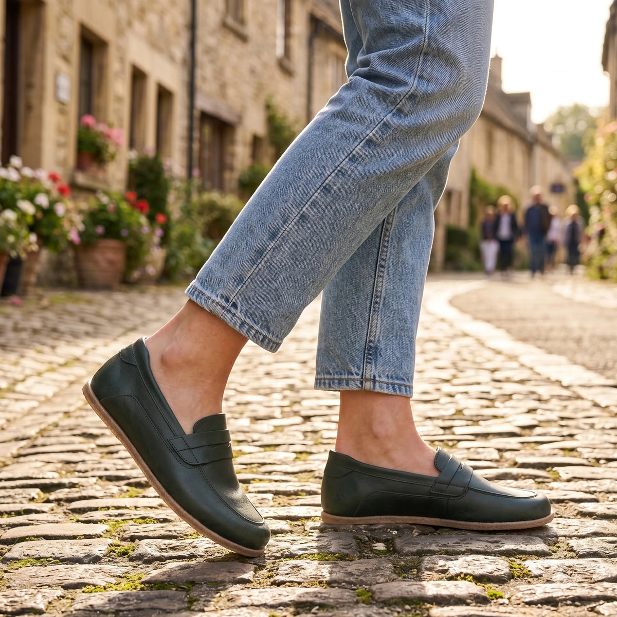 Smooth Barefoot Penny Loafer Shoes – Classic Sole — Leather Sole – Green