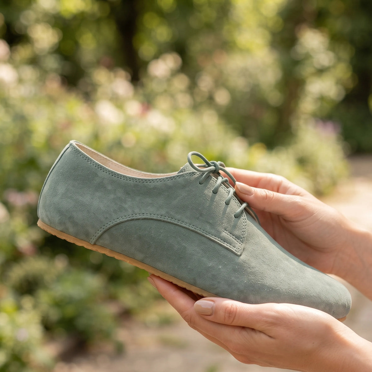 Suede Barefoot Oxford Shoes – Rubber Sole – Sea Blue