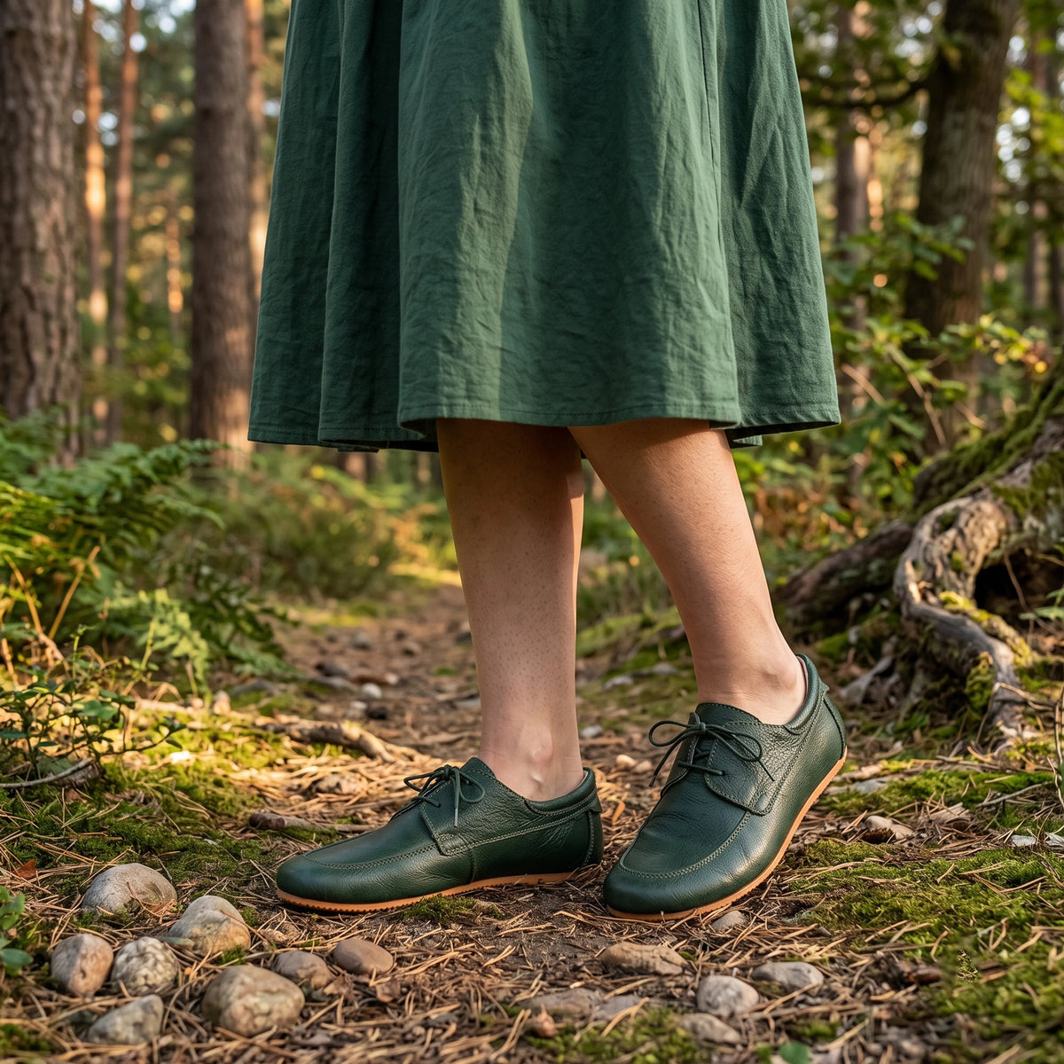 Smooth Barefoot Laces Penny Loafer Shoes – Rubber Sole – Green