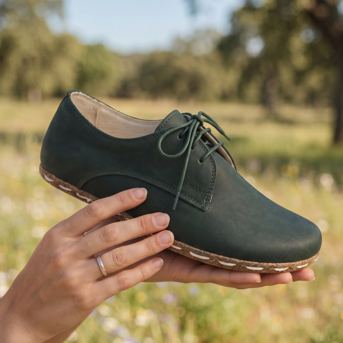 Smooth Barefoot Oxford Shoes — Leather Sole – Green