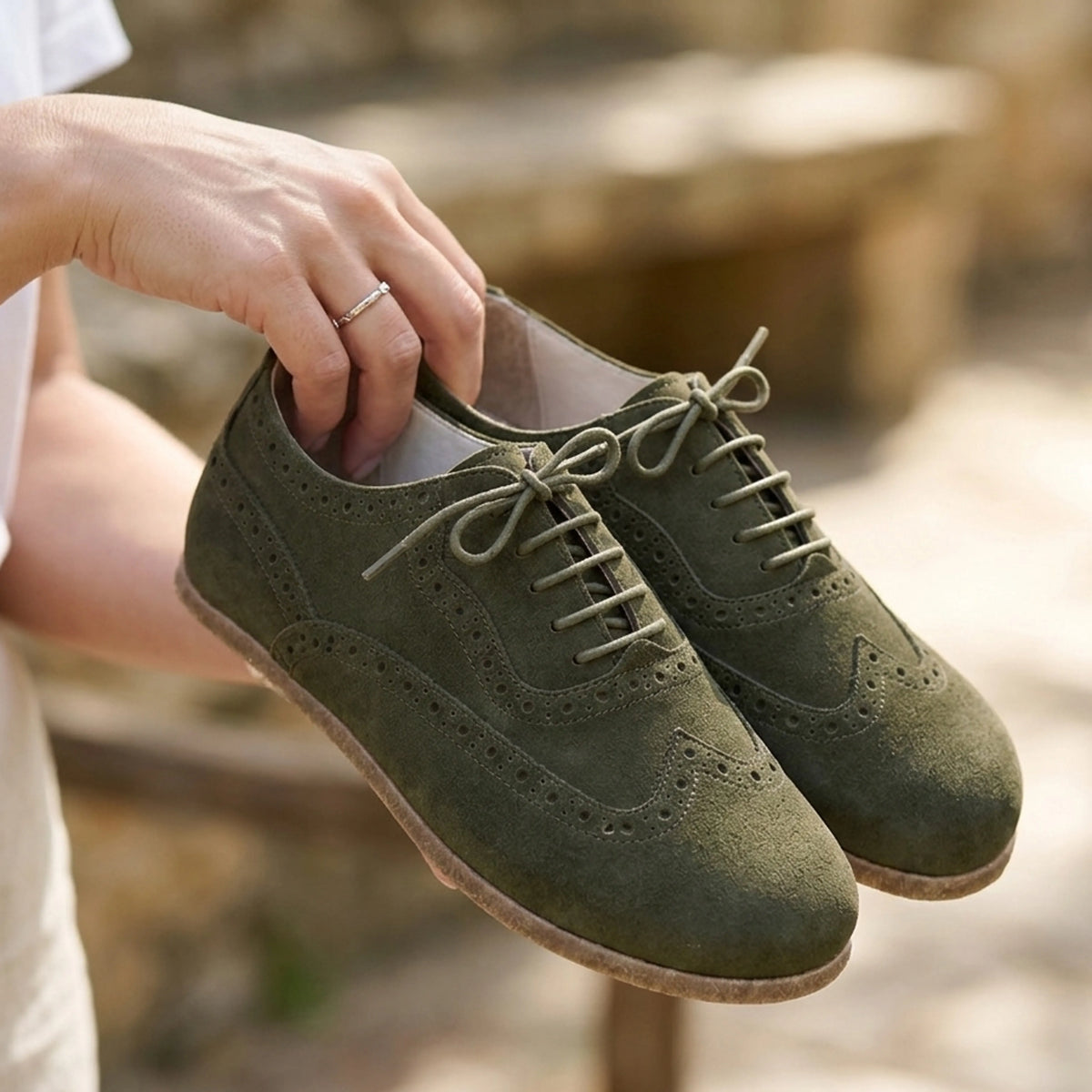 Suede Barefoot Moccasin Shoes – Classic Sole — Leather Sole – Green