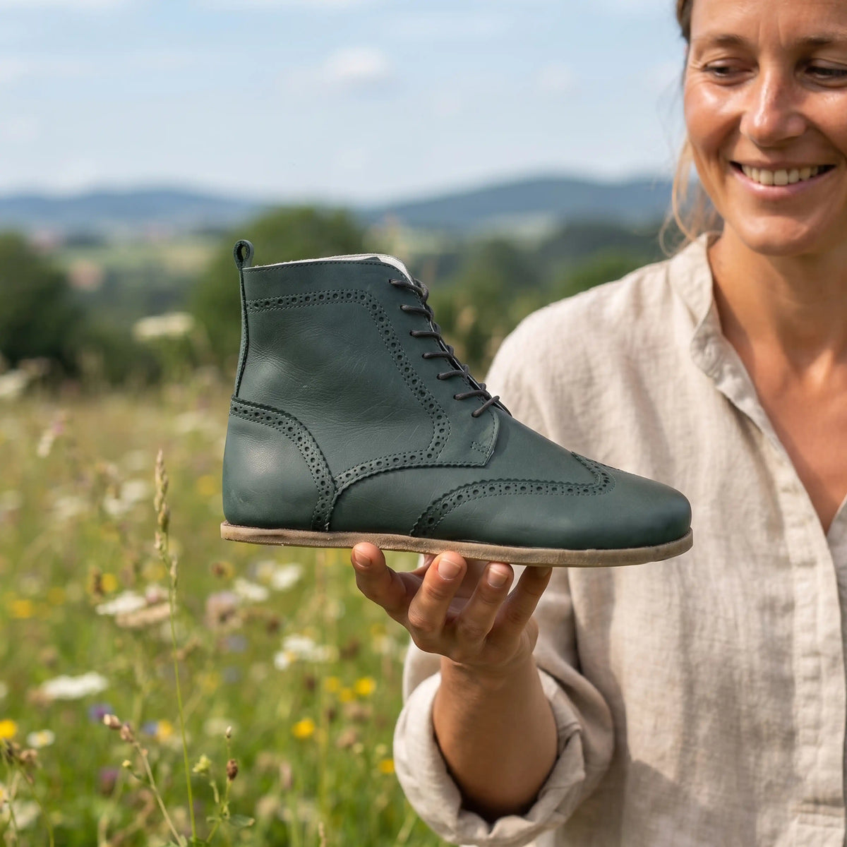 Smooth Barefoot Moccasin Boots Shoes – Classic Sole — Leather Sole – Green
