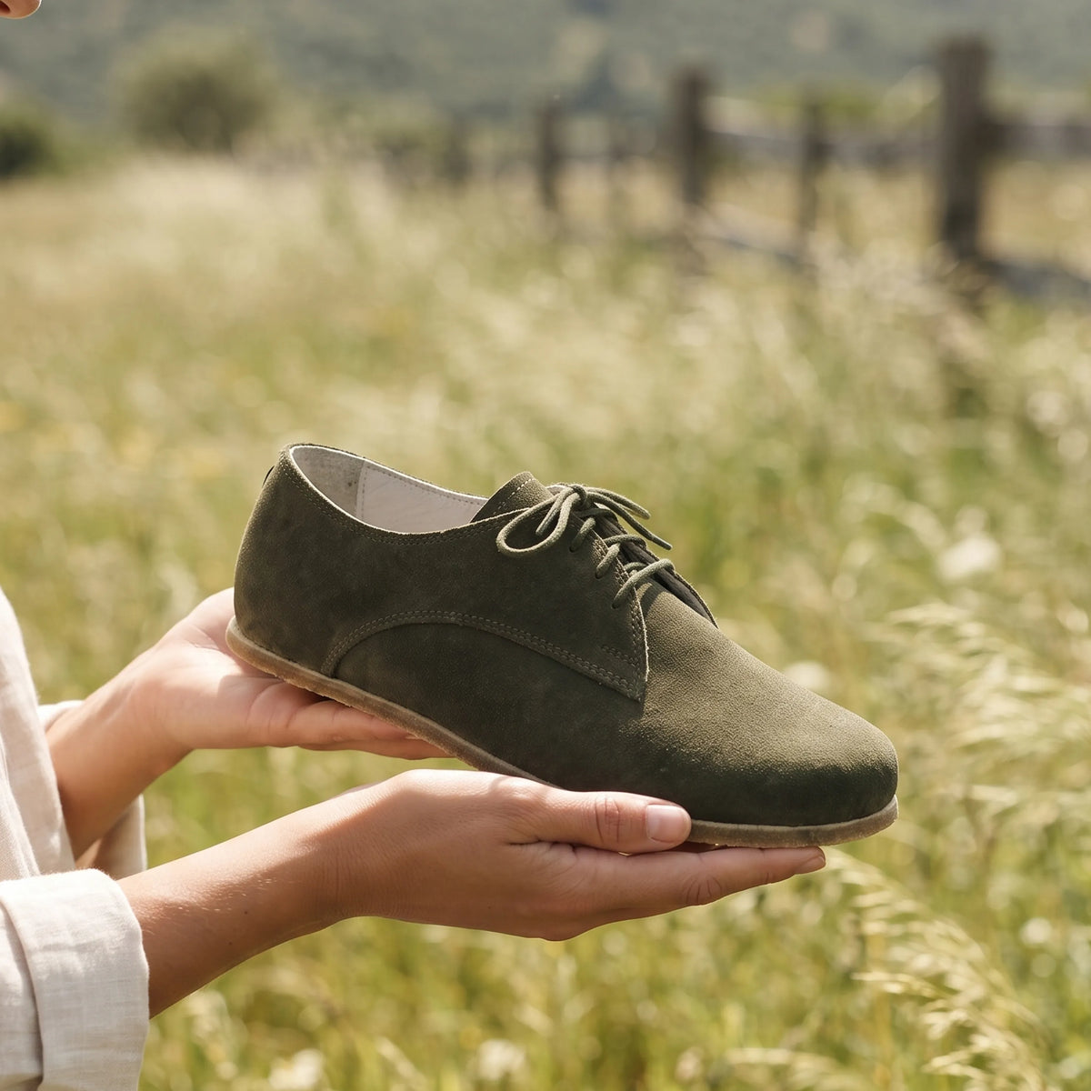 Suede Barefoot Oxford Shoes – Classic Sole — Leather Sole – Green