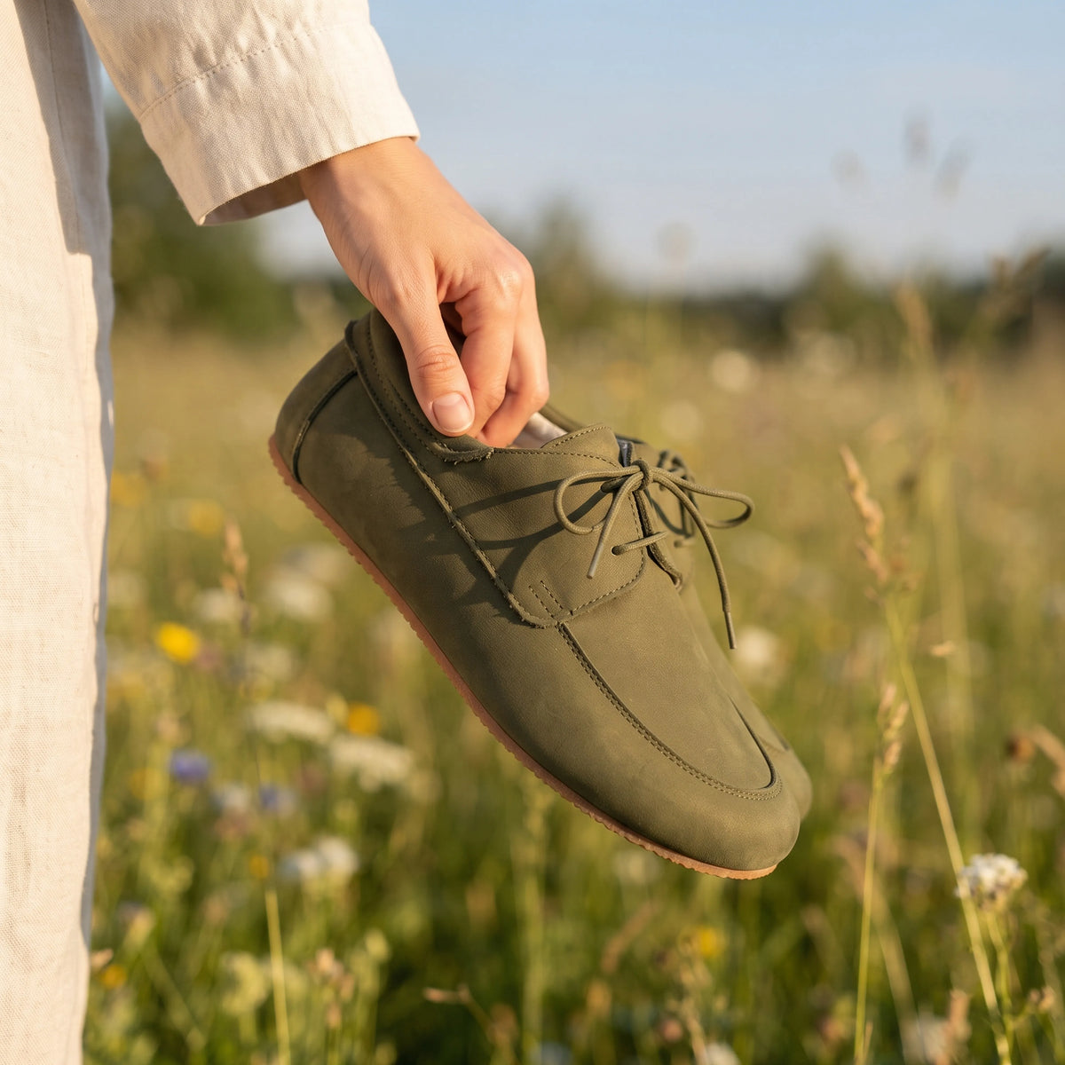 Nubuck Barefoot Laces Penny Loafer Shoes – Rubber Sole – Green