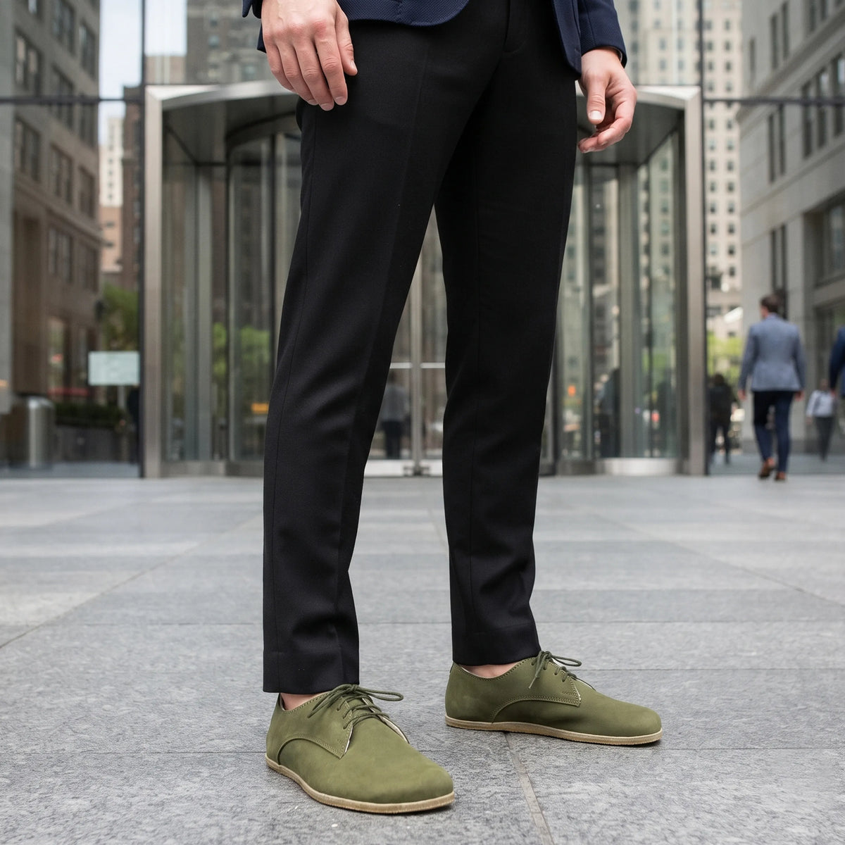Nubuck Barefoot Oxford Shoes – Classic Sole — Leather Sole – Green