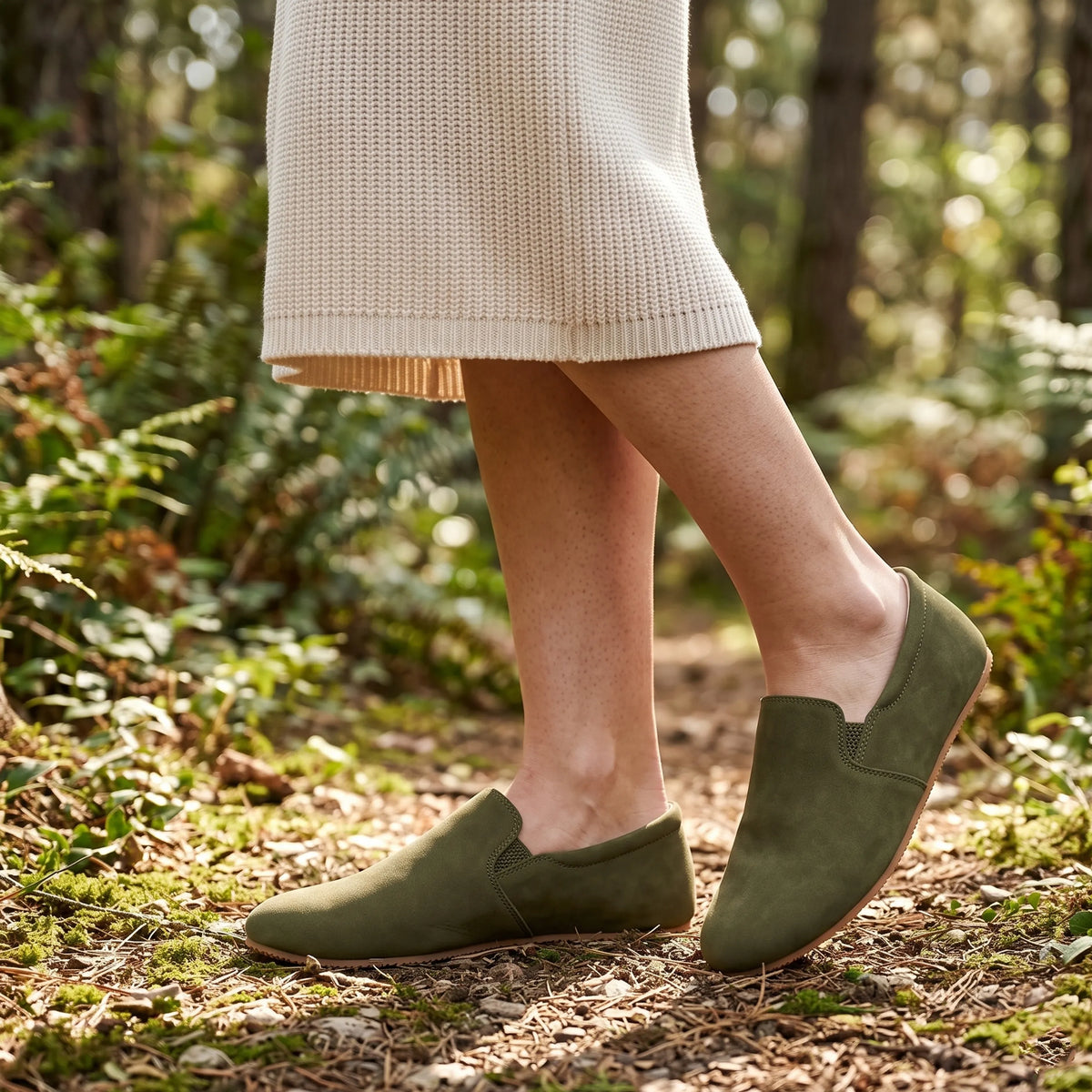 Nubuck Barefoot Slip-On Shoes – Rubber Sole – Green