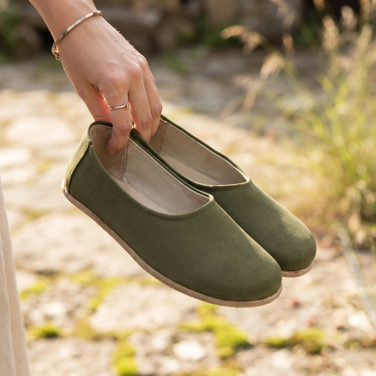 Nubuck Barefoot Ballet Shoes – Classic Sole — Leather Sole – Green