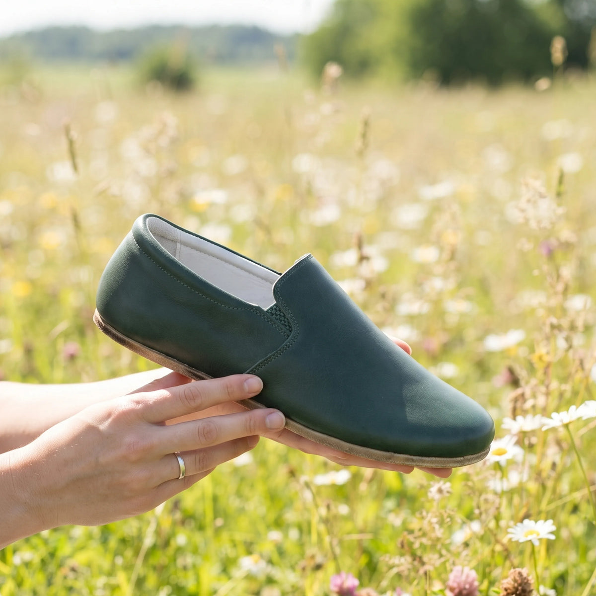 Smooth Barefoot Slip-On Shoes – Classic Sole — Leather Sole – Green