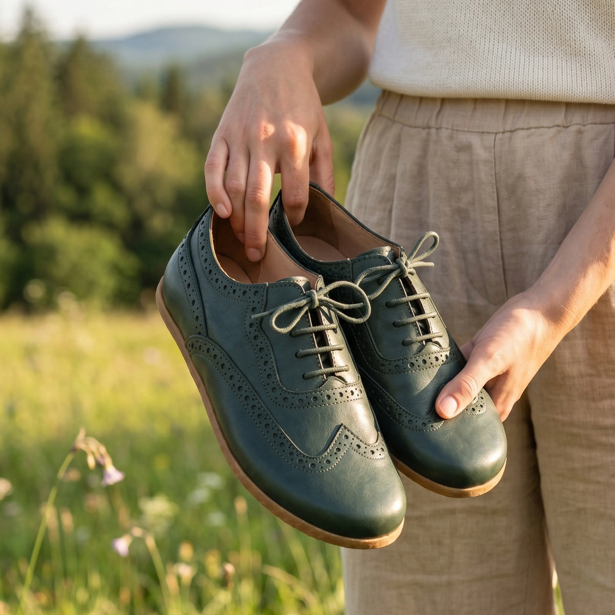 Smooth Barefoot Moccasin Shoes – Classic Sole — Leather Sole – Green