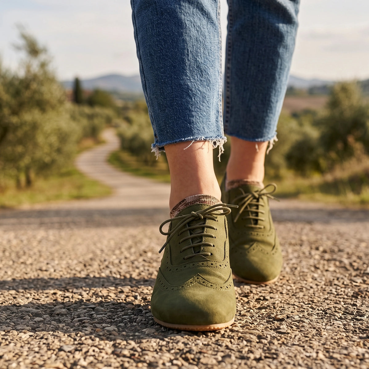 Nubuck Barefoot Moccasin Shoes – Rubber Sole – Green