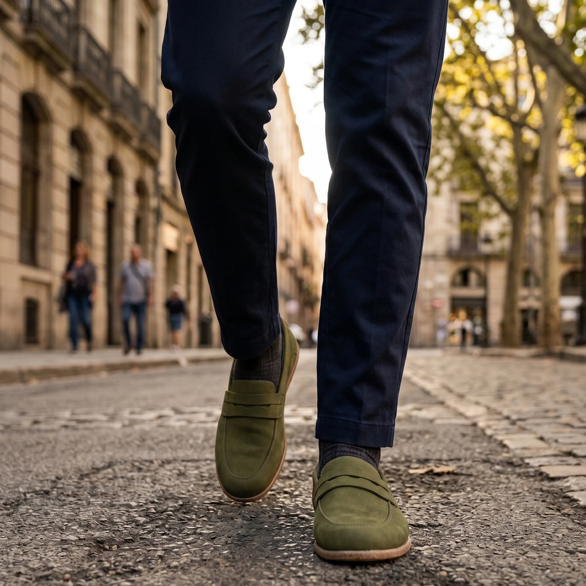 Nubuck Barefoot Penny Loafer Shoes – Classic Sole — Leather Sole – Green