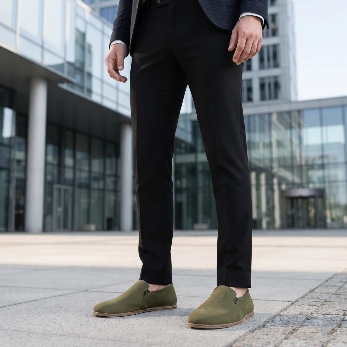 Nubuck Barefoot Slip-On Shoes – Classic Sole — Leather Sole – Green