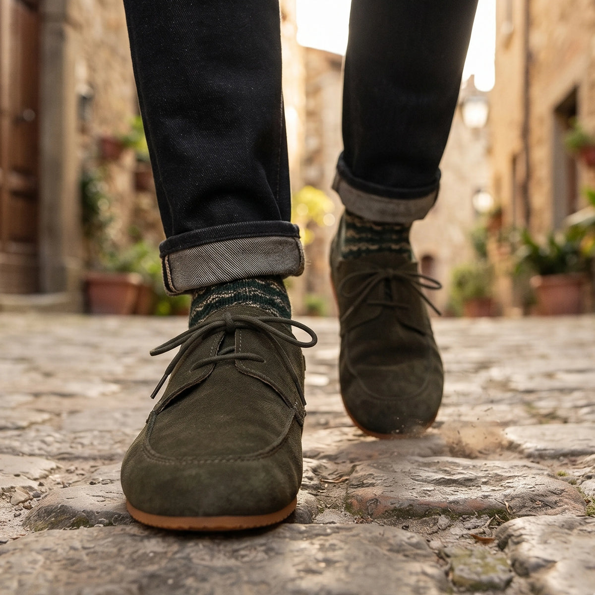 Suede Barefoot Laces Penny Loafer Shoes – Rubber Sole – Green