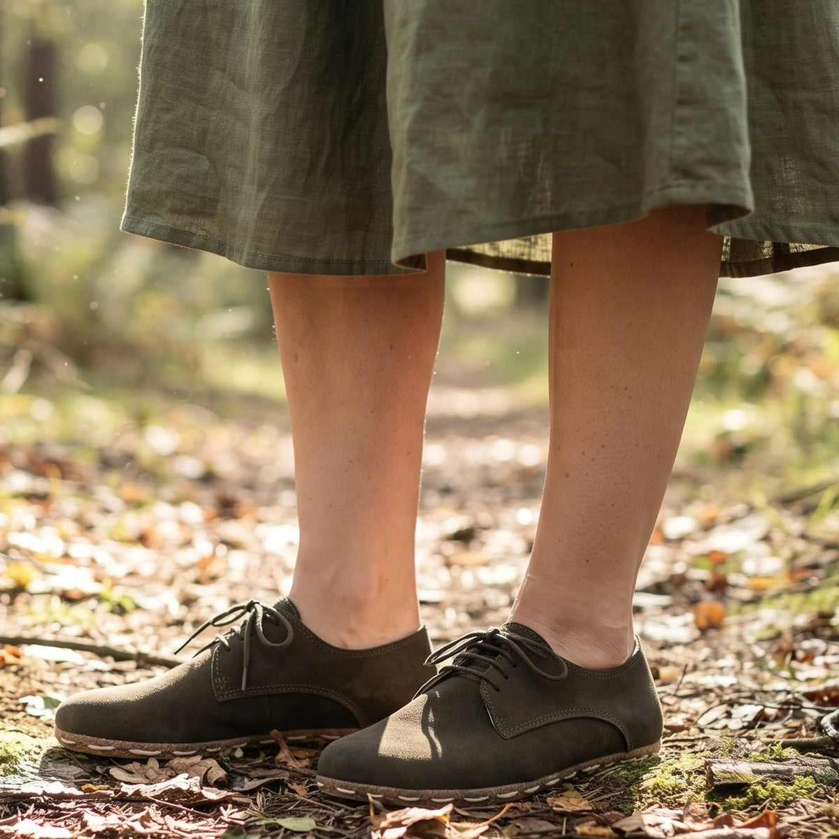 Suede Barefoot Oxford Shoes — Leather Sole – Green