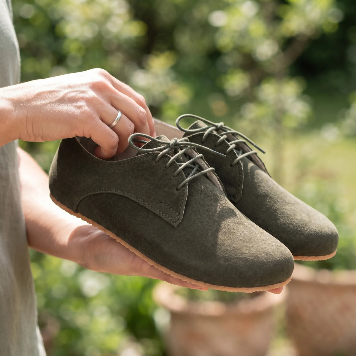 Suede Barefoot Oxford Shoes – Rubber Sole – Green