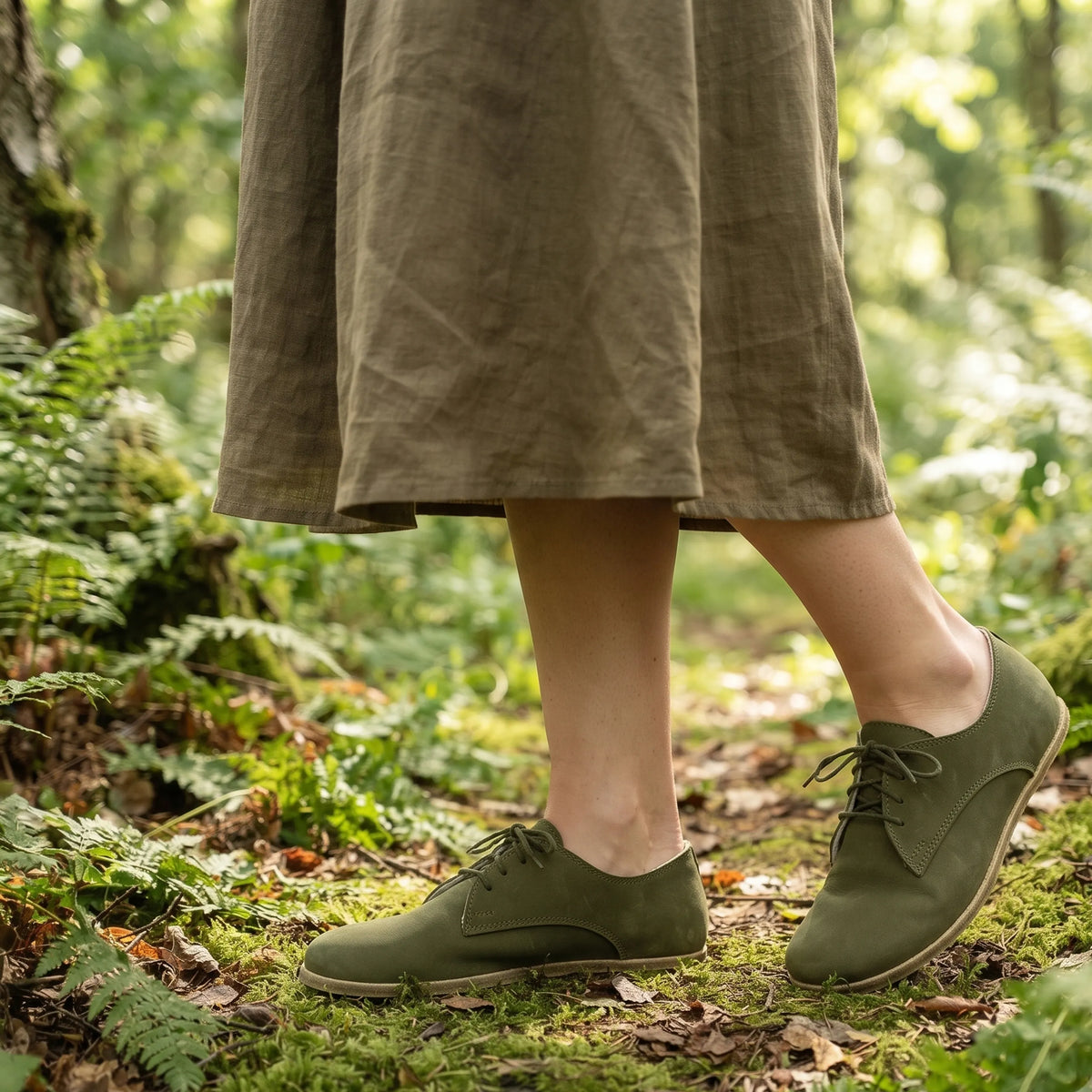 Nubuck Barefoot Oxford Shoes – Classic Sole — Leather Sole – Green