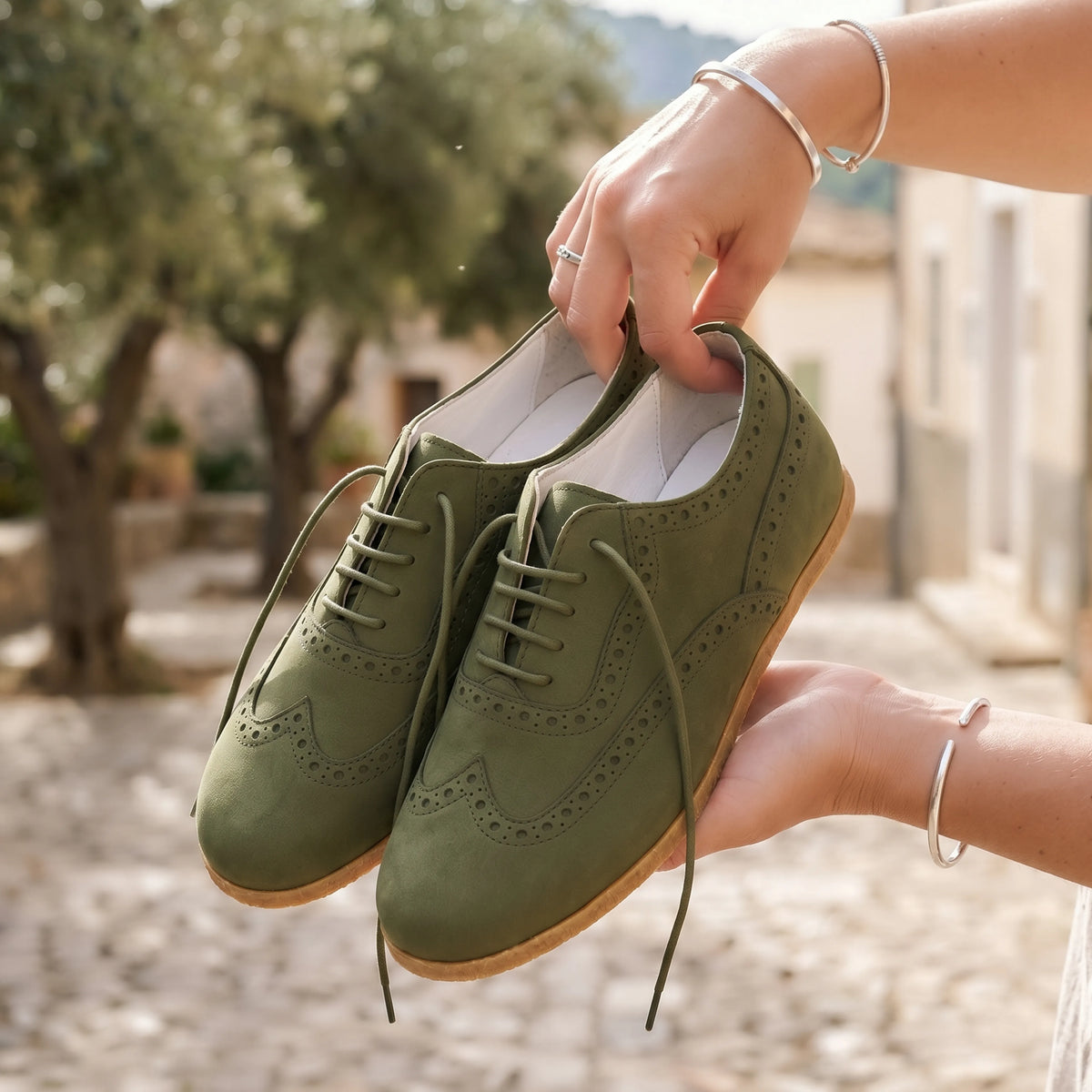 Nubuck Barefoot Moccasin Shoes – Classic Sole — Leather Sole – Green