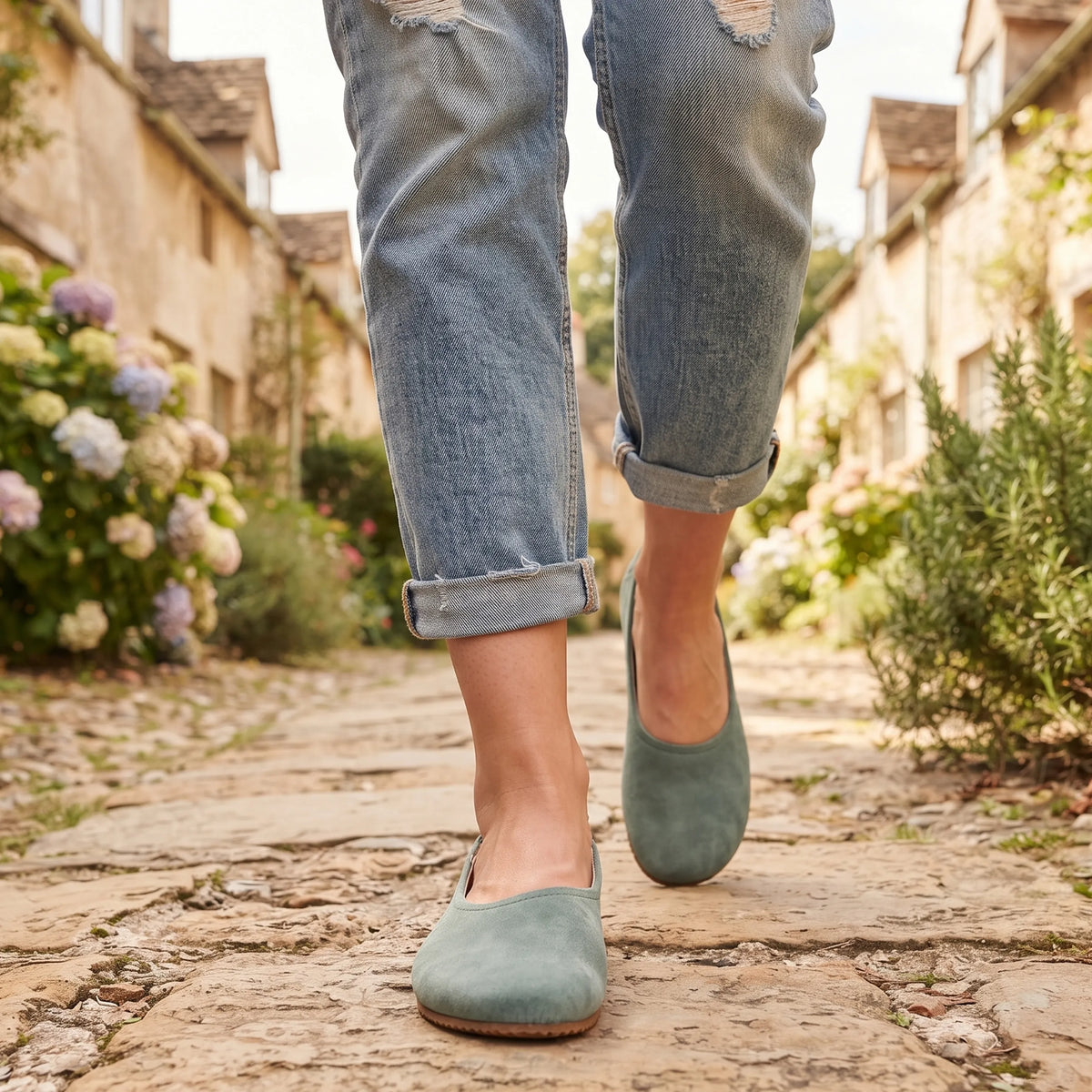 Suede Barefoot Ballet Shoes – Rubber Sole – Sea Blue