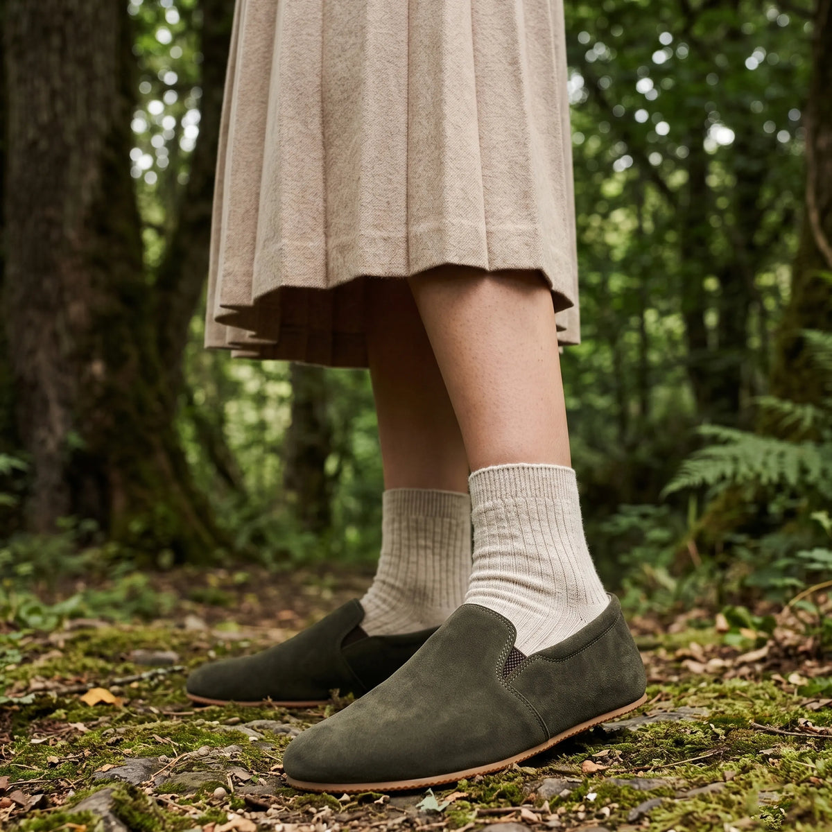 Suede Barefoot Slip-On Shoes – Rubber Sole – Green