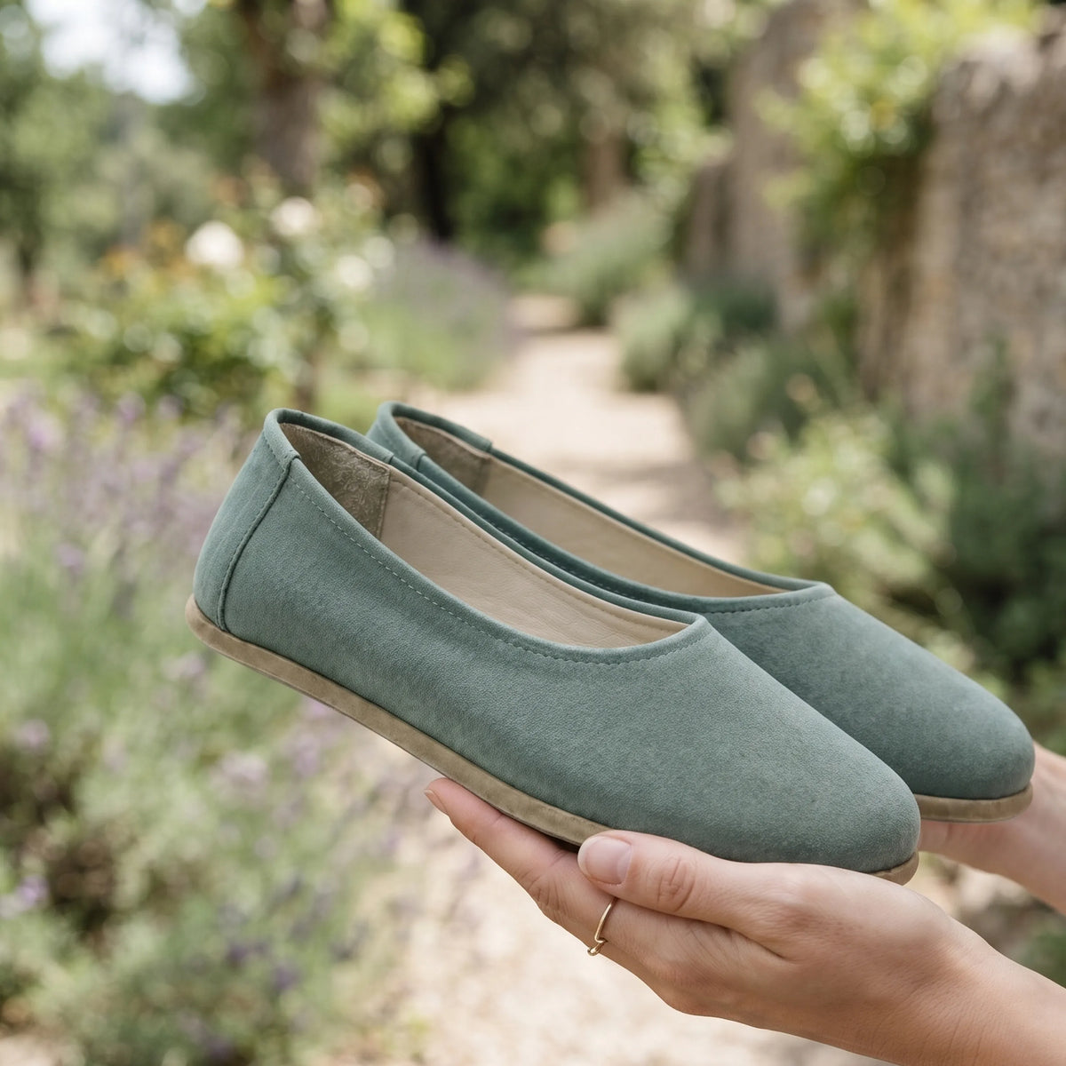 Suede Barefoot Ballet Shoes – Classic Sole — Leather Sole – Sea Blue