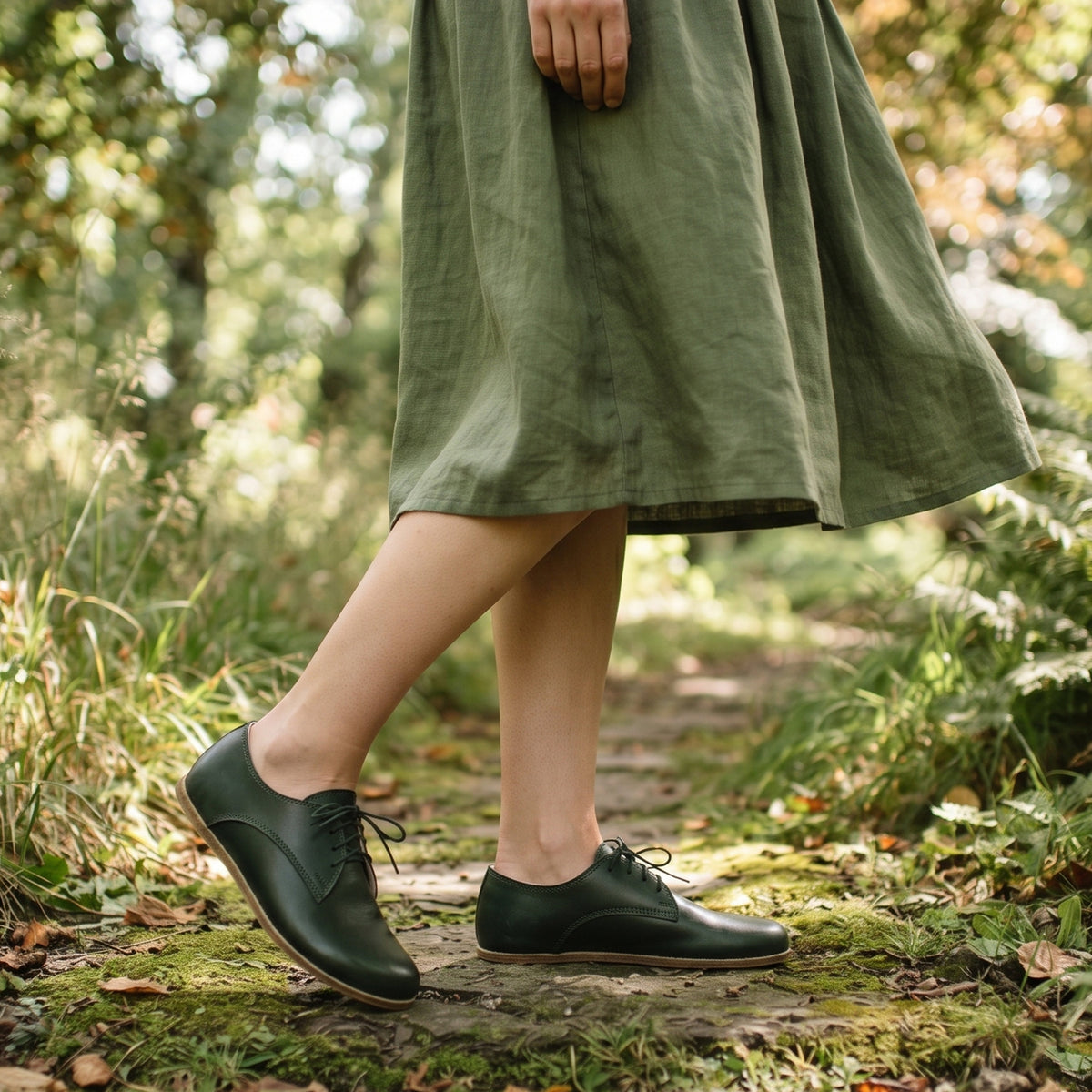 Smooth Barefoot Oxford Shoes – Classic Sole — Leather Sole – Green