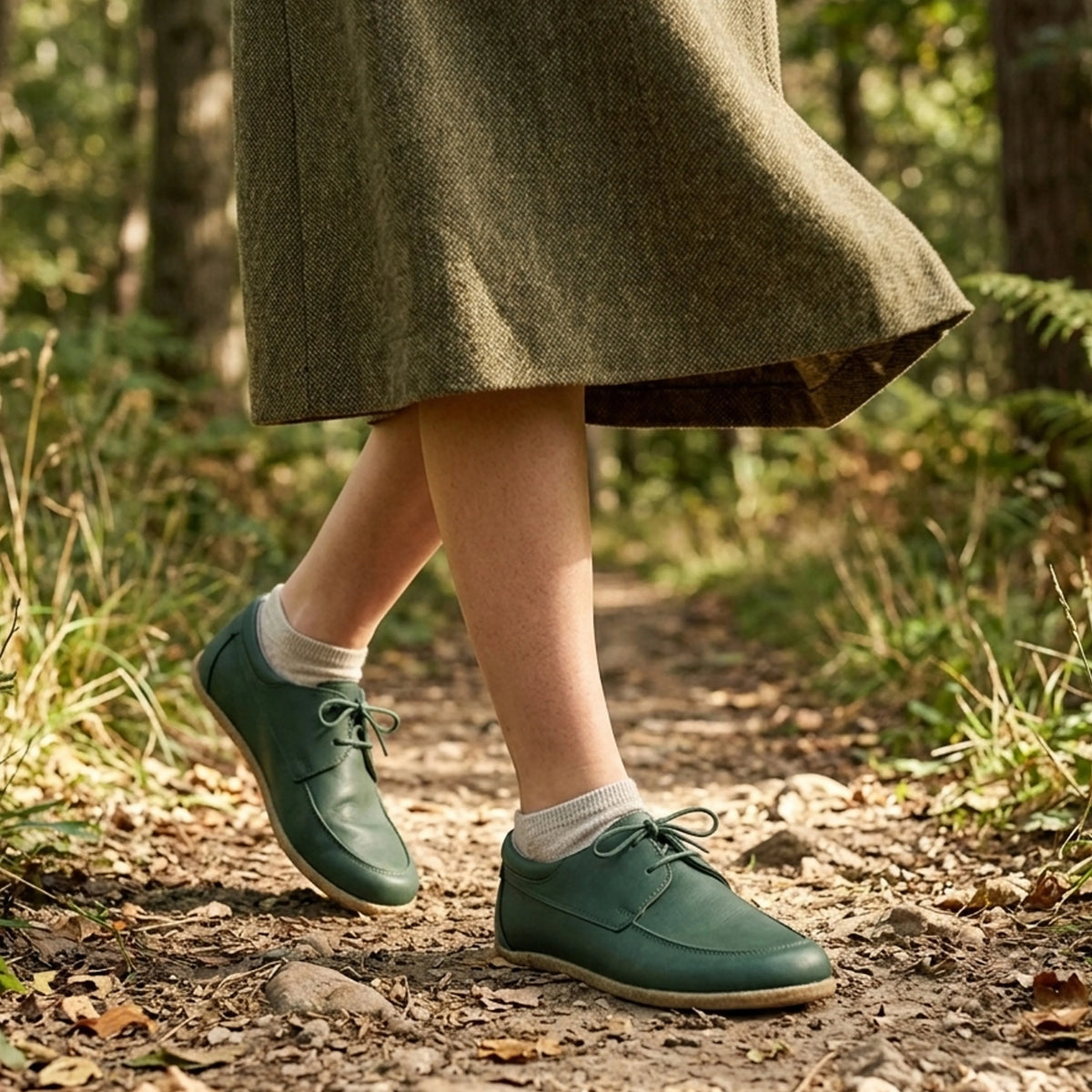 Smooth Barefoot Laces Penny Loafer Shoes – Classic Sole — Leather Sole – Green