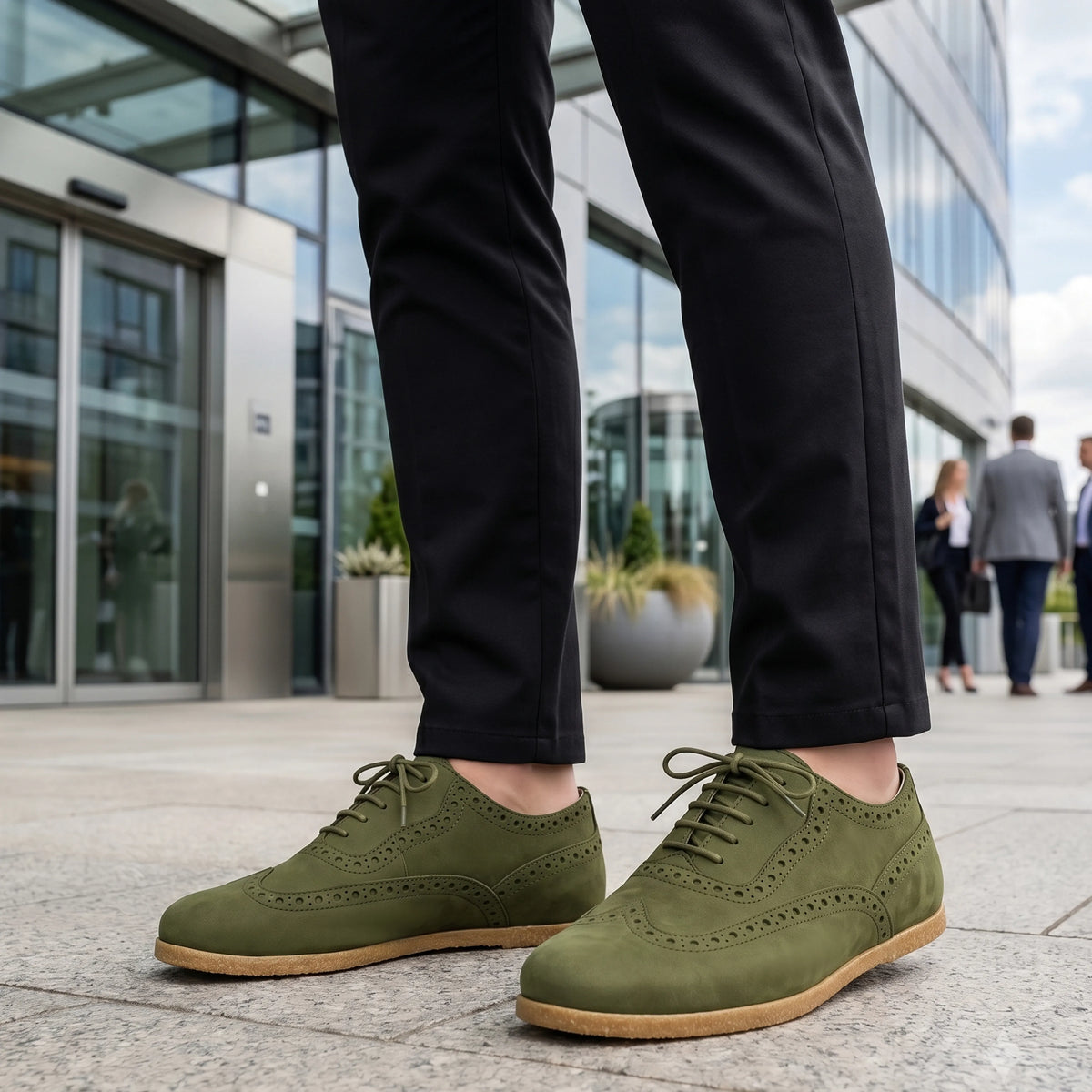 Nubuck Barefoot Moccasin Shoes – Classic Sole — Leather Sole – Green