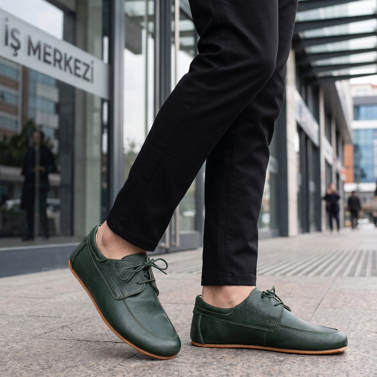 Smooth Barefoot Laces Penny Loafer Shoes – Rubber Sole – Green