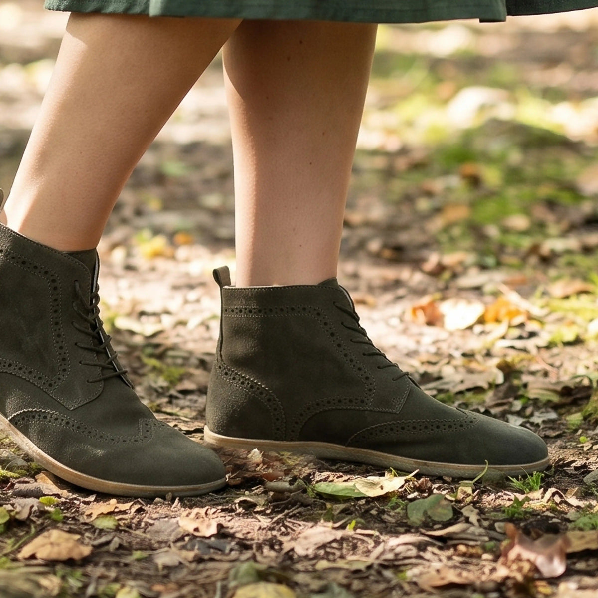 Suede Barefoot Moccasin Boots Shoes – Classic Sole — Leather Sole – Green