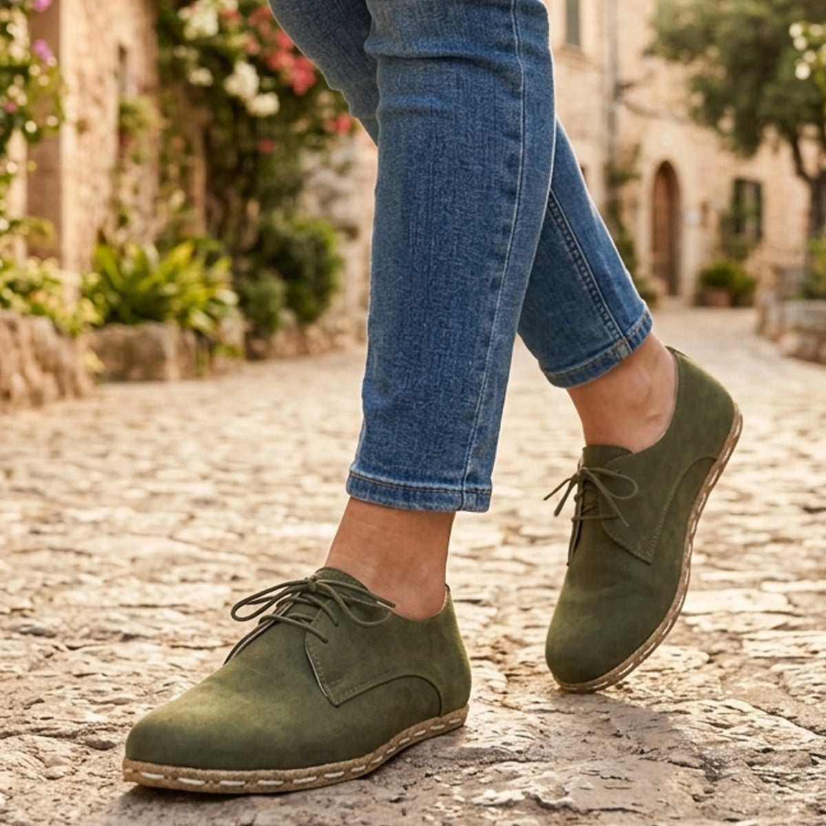 Nubuck Barefoot Oxford Shoes — Leather Sole – Green