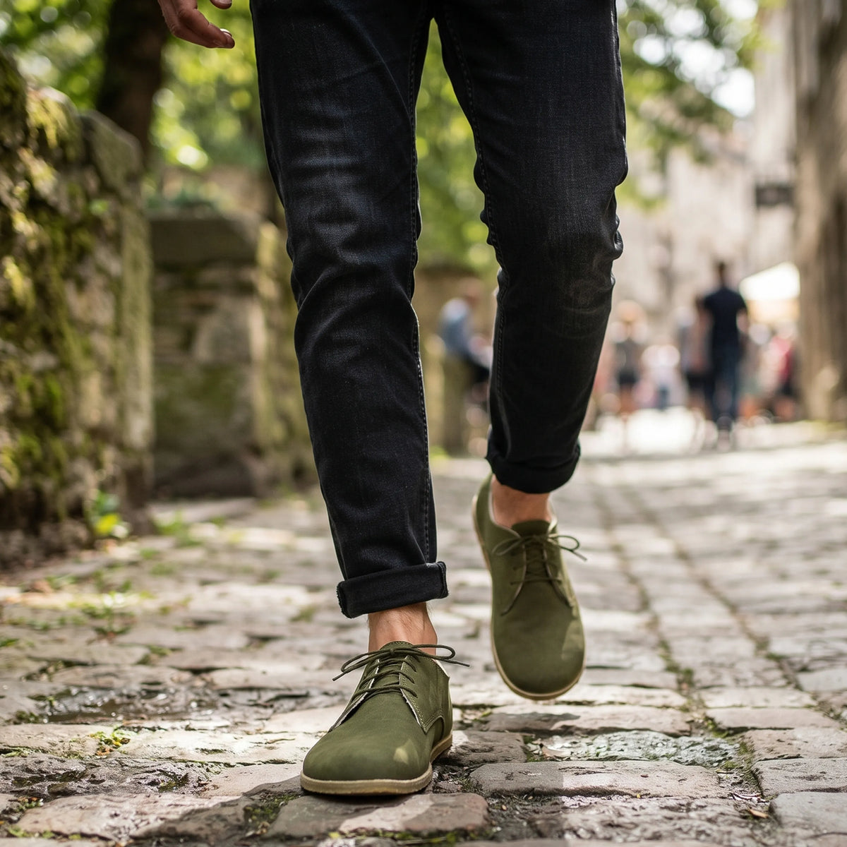 Nubuck Barefoot Oxford Shoes – Classic Sole — Leather Sole – Green