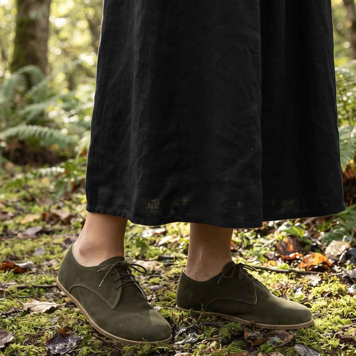 Suede Barefoot Oxford Shoes – Classic Sole — Leather Sole – Green
