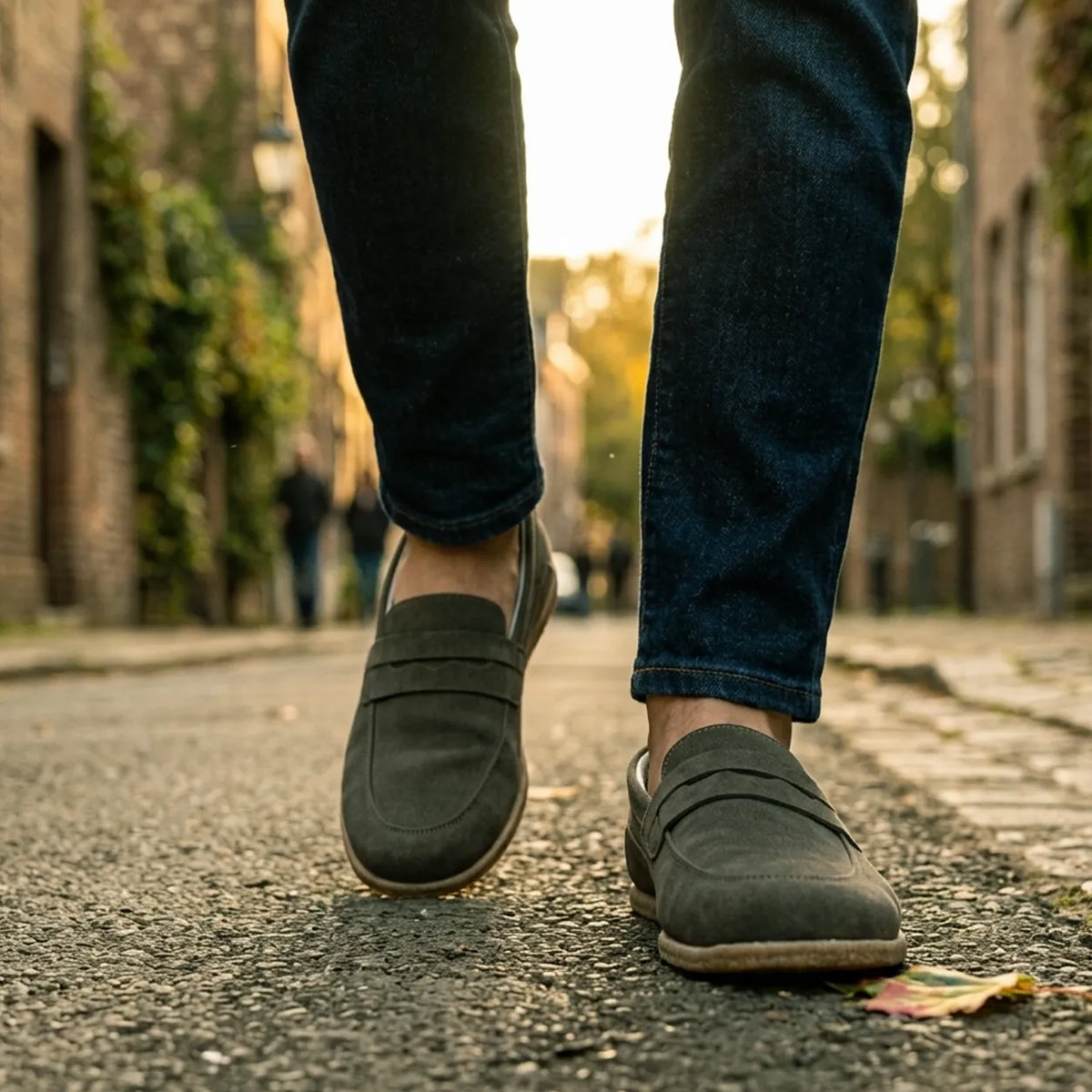 Suede Barefoot Penny Loafer Shoes – Classic Sole — Leather Sole – Green